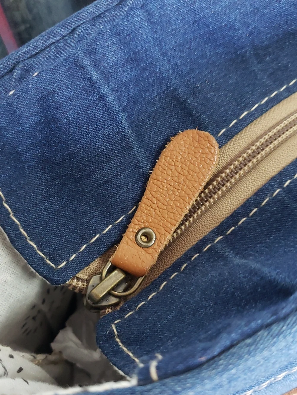 Casual Denim Crossbody Bag with Tan Accents - Myra Bag